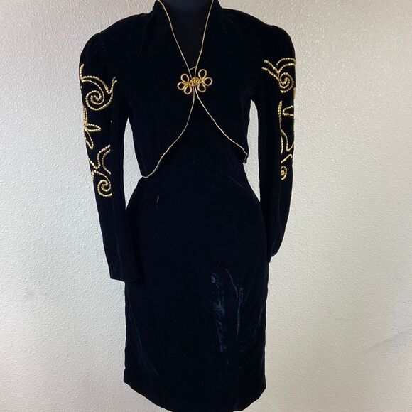 Vintage Karen Lucas For Niki ILGWU Made In USA Velvet Woman Dress Size 12 - Picture 3 of 16